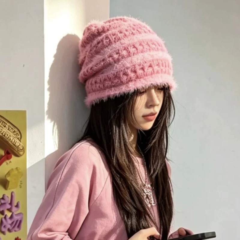 Beanie Cuffed Knit - Nieuwe Koreaanse stijl candykleurige pluizige gebreide