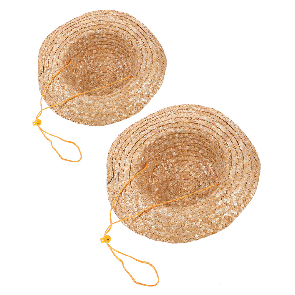 Sun Hat Wide Brim - 2 stuks kinderstrohoed, natuurlijke kleur, brede
