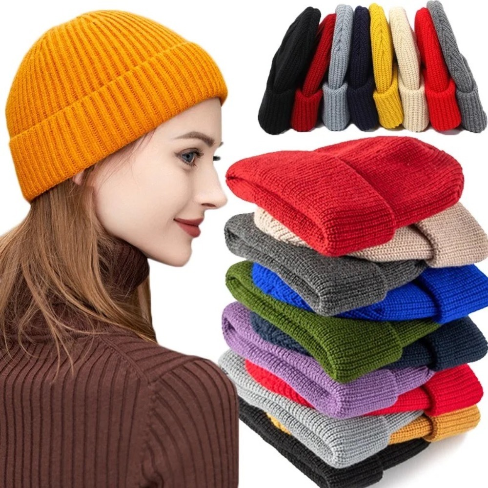 Beanie Cuffed Knit - Herfst Winter Unisex effen kleurige beanie